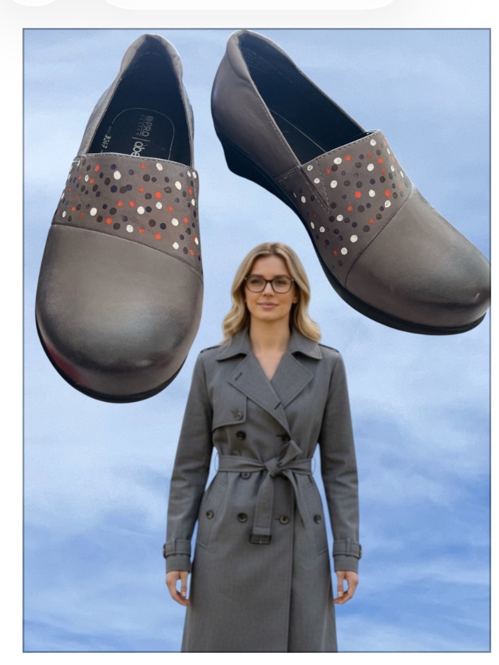 Abeo Taupe Slip-On Wedges with Multicolor Polka Dot Band